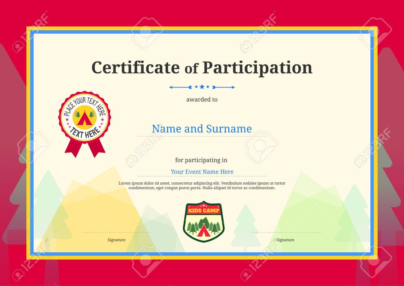 Kids Diploma Or Certificate Of Participation Template With Colorful.. In Certification Of Participation Free Template