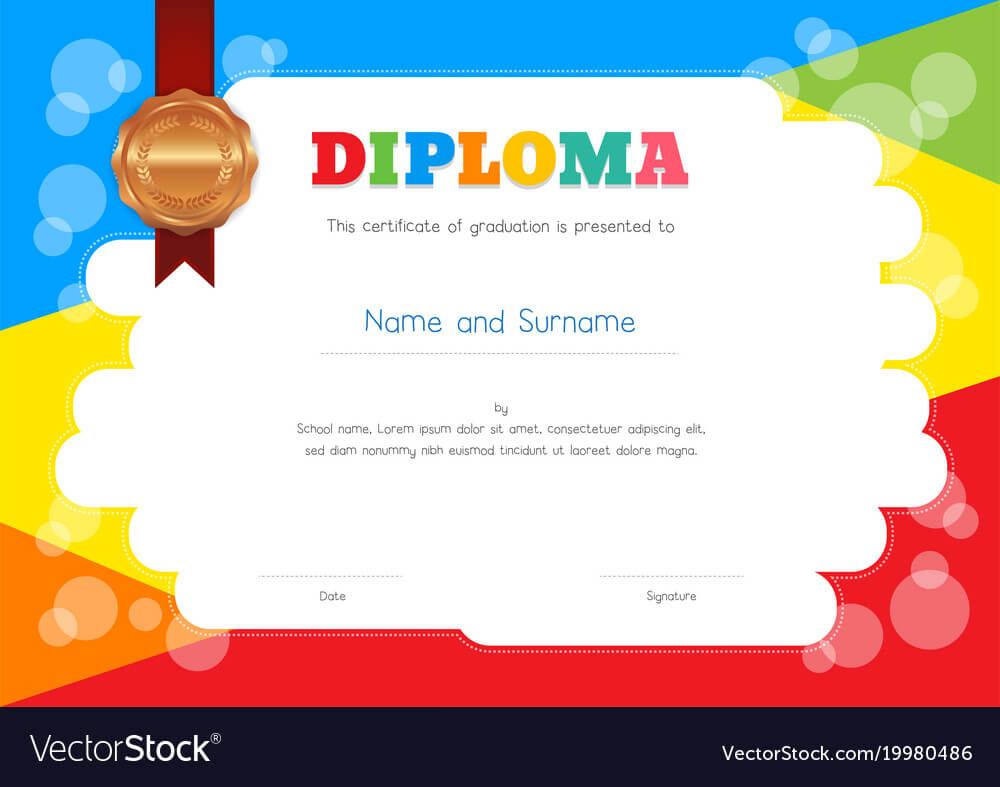 Kids Diploma Or Certificate Template With In Preschool Graduation Certificate Template Free