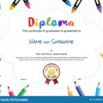 Kids Diploma Or Certificate Template With Painting Stuff For Preschool Graduation Certificate Template Free