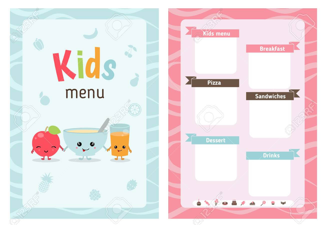 Kids Menu Card With Cartoon Food And. Cute Colorful Kids Meal.. With Regard To Credit Card Template For Kids
