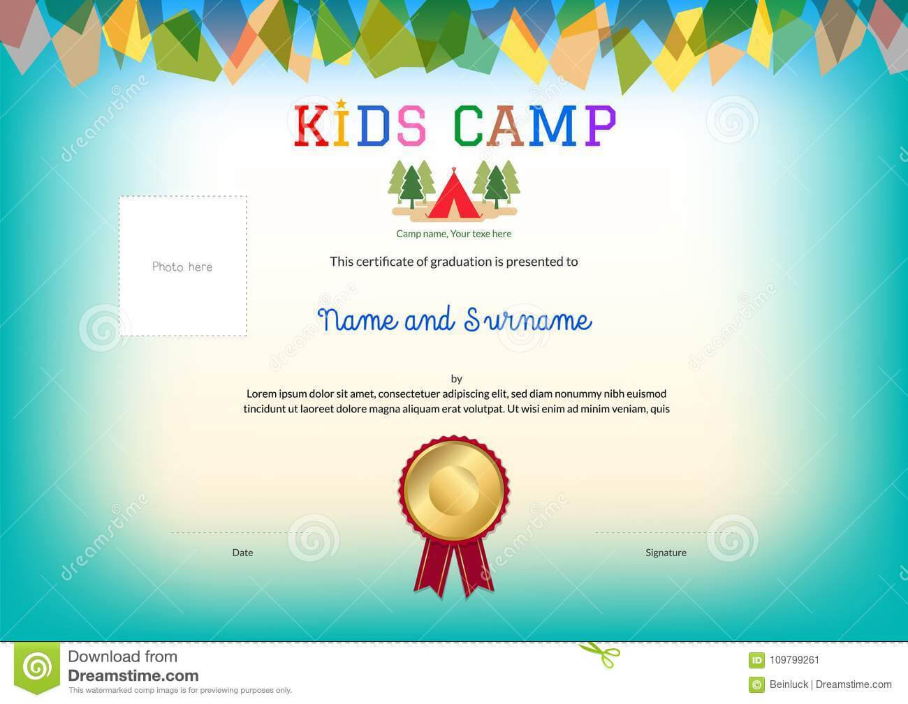 Kids Summer Camp Diploma Or Certificate Template Award For Summer Camp Certificate Template