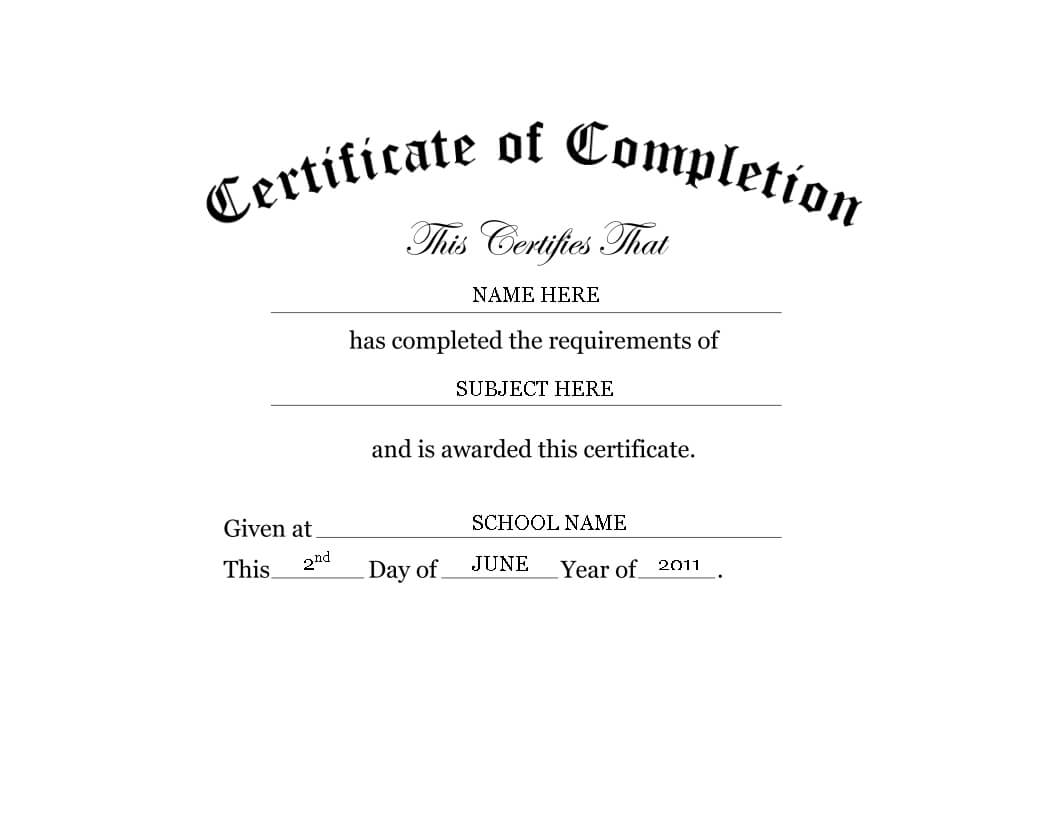 Kindergarten Preschool Certificate Of Completion Word In Certificate Of Completion Word Template