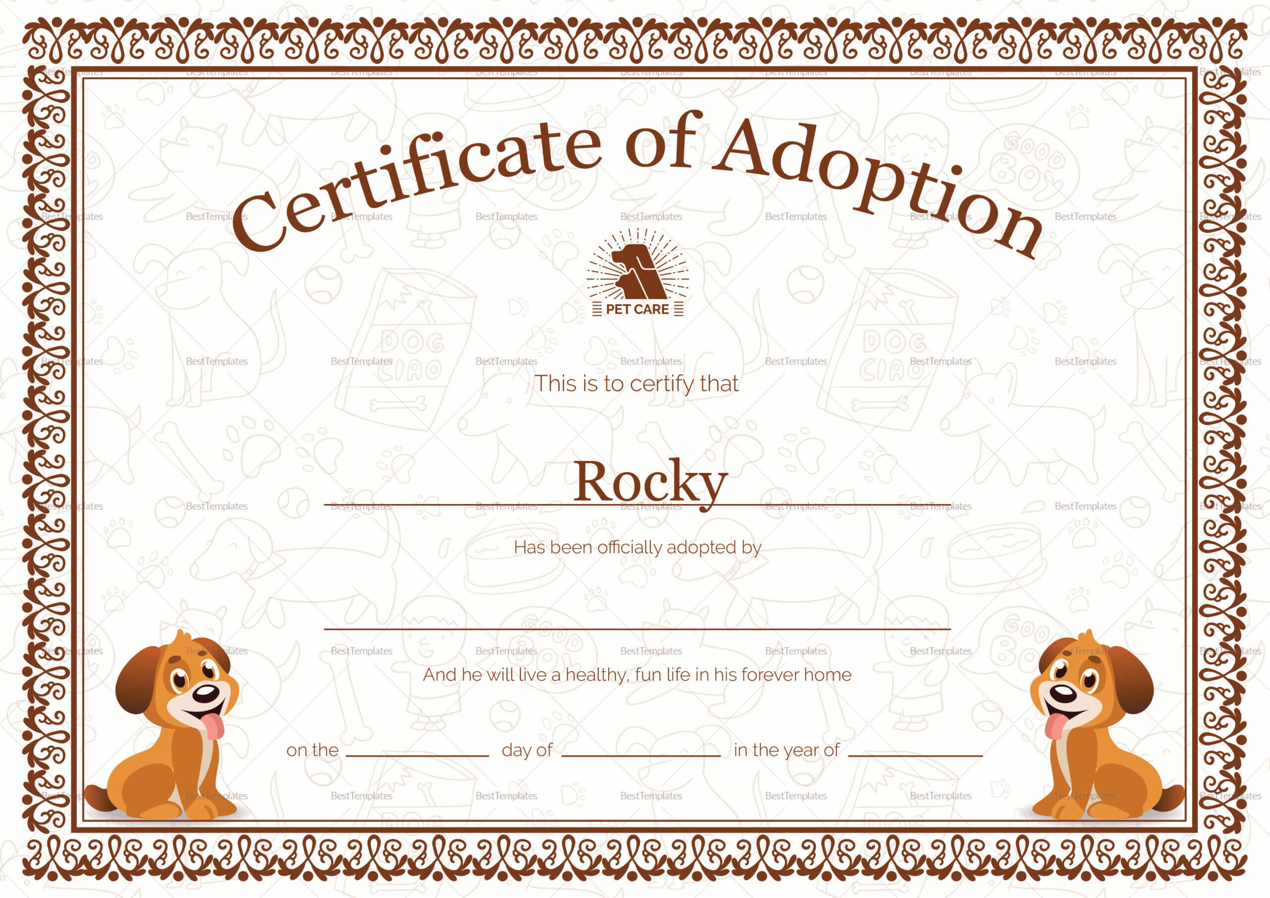 Kitten Adoption Certificate With Regard To Blank Adoption Certificate Template