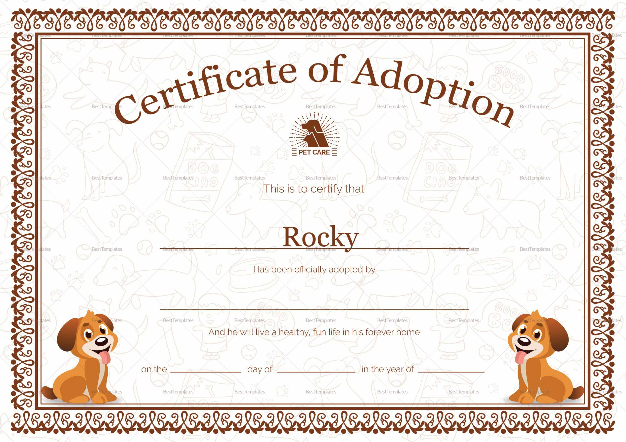 Kitten Adoption Certificate With Regard To Pet Adoption Certificate Template