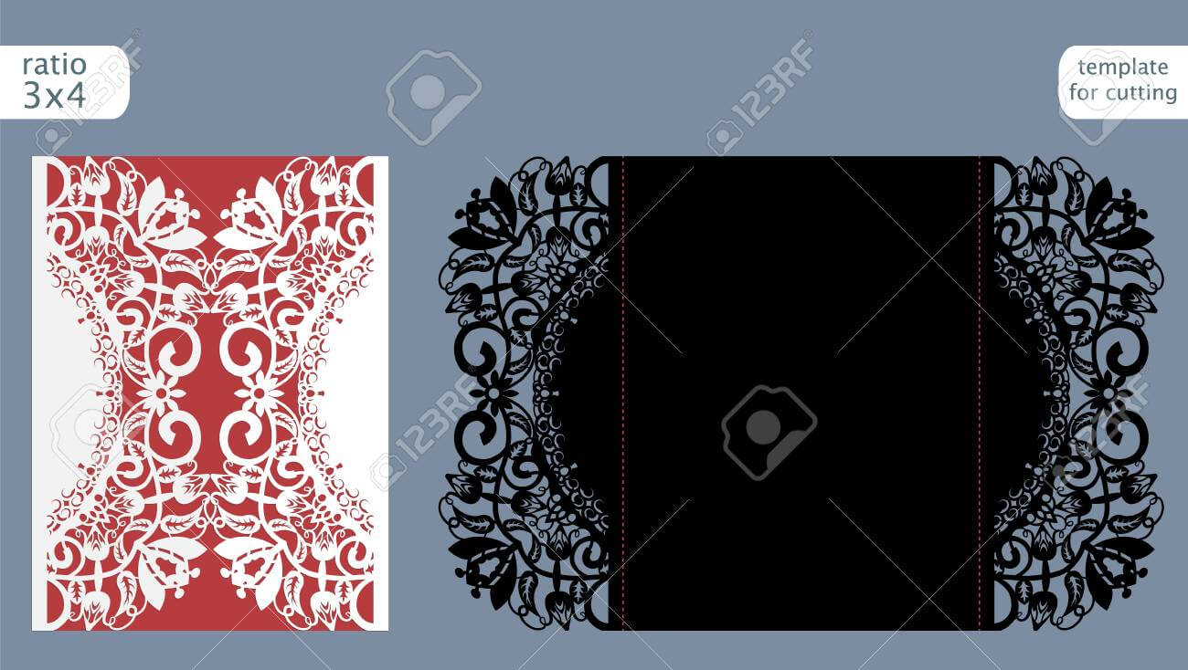 Laser Cut Wedding Invitation Card Template Vector. Die Cut Paper Card With  Abstract Pattern. Cutout Paper Gate Fold Card For Laser Cutting Or Die Intended For Fold Out Card Template