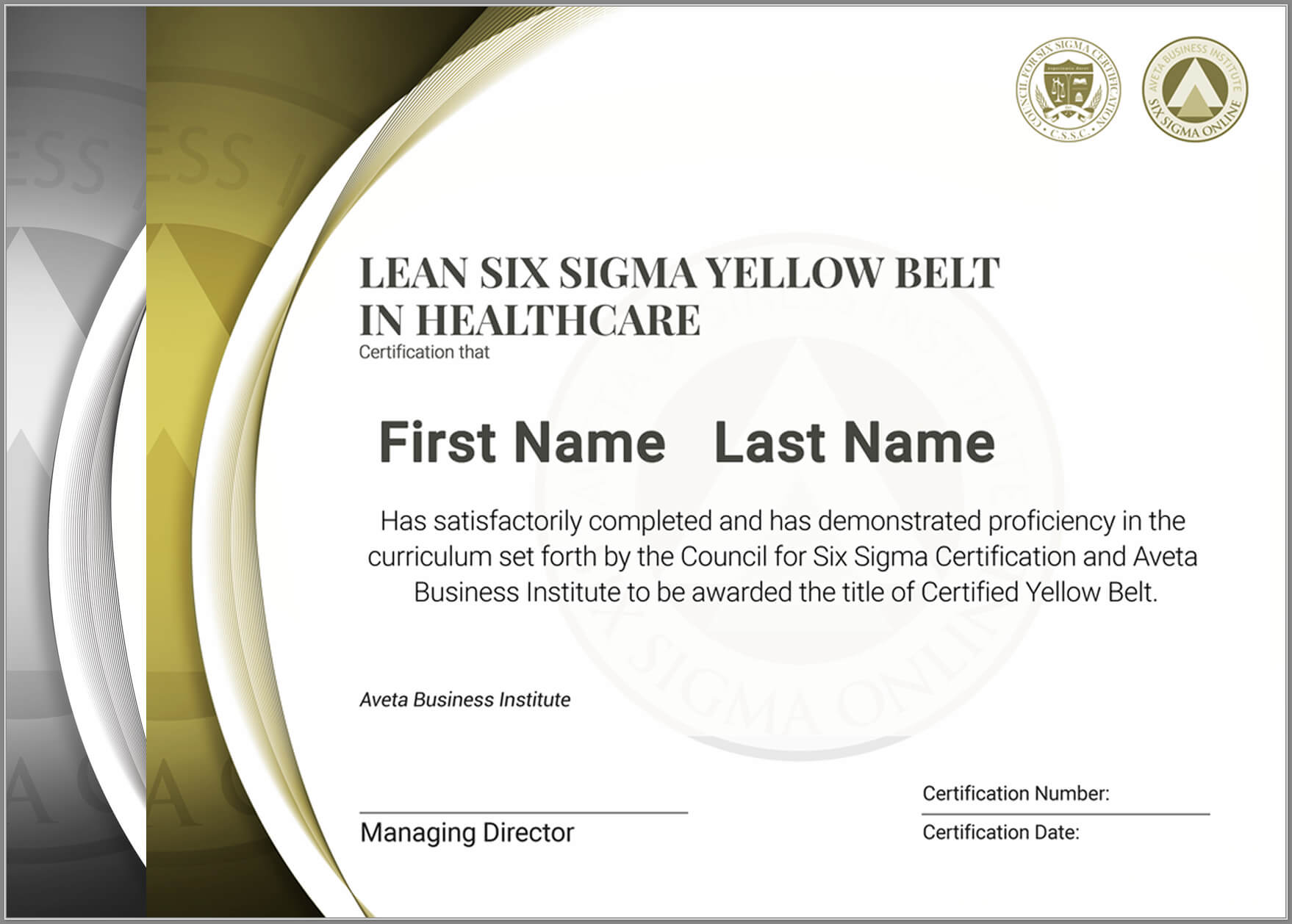 Lean Six Sigma Yellow Belt Certification In Healthcare Within Green Belt Certificate Template