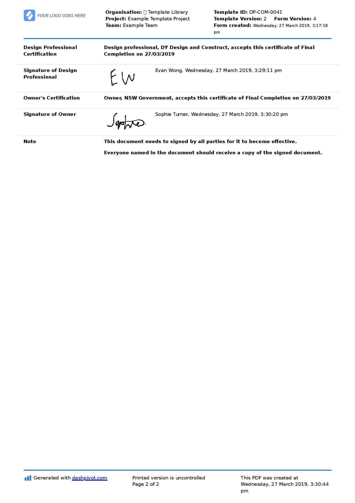 Letter Of Completion Of Work Sample (Use Or Copy For Yourself) Pertaining To Practical Completion Certificate Template Uk