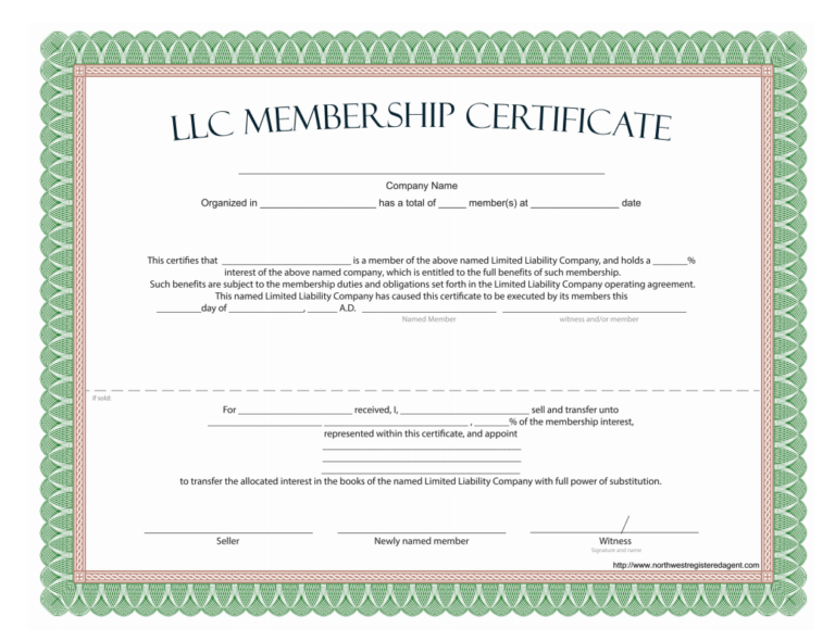 Certificate Of Ownership Template