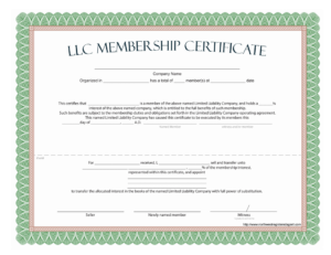 Llc Membership Certificate - Free Template throughout Llc Membership Certificate Template