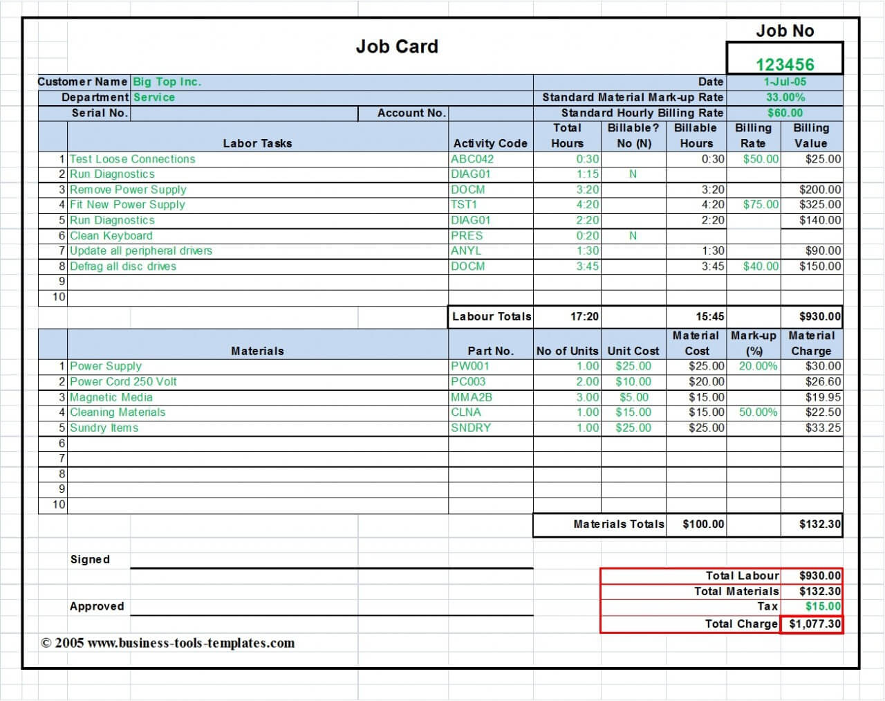 Maintenance Repair Job Card Template - Microsoft Excel Throughout Service Job Card Template