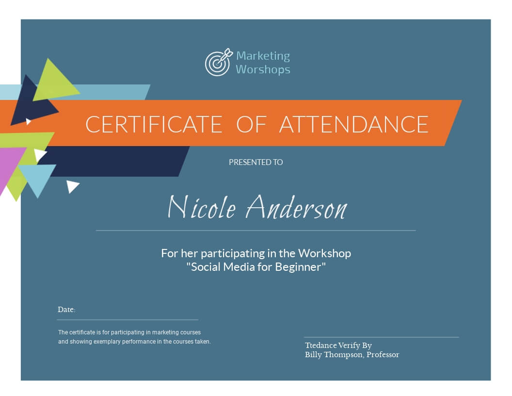 Marketing Workshop - Certificate Template - Visme For Workshop Certificate Template