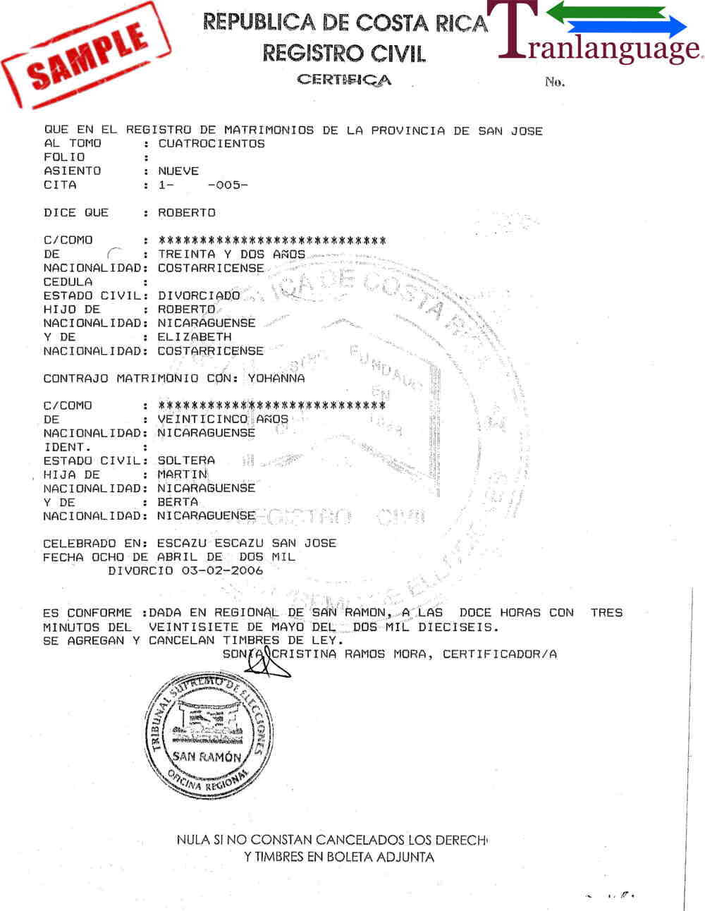 Marriage Certificate Costa Rica Within Marriage Certificate Translation From Spanish To English Template