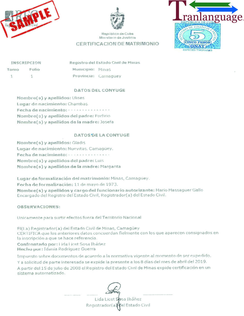 Marriage Certificate Cuba For Marriage Certificate Translation Template