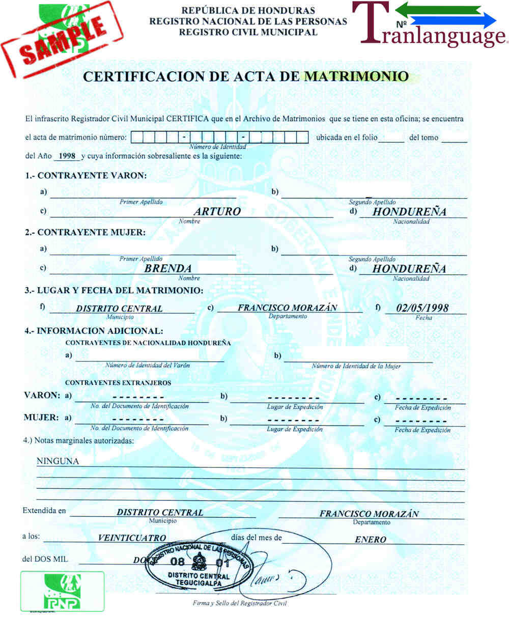 Marriage Certificate Honduras For Marriage Certificate Translation Template