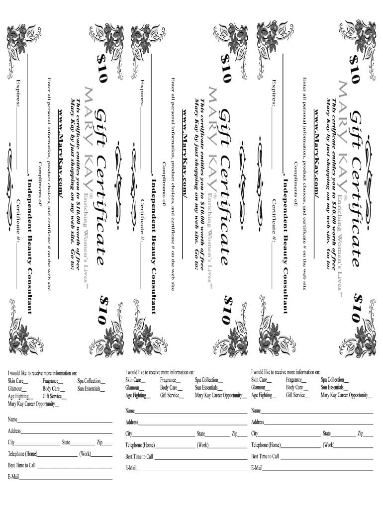 Mary Kay Gift Certificate - Fill Online, Printable, Fillable Pertaining To Mary Kay Gift Certificate Template