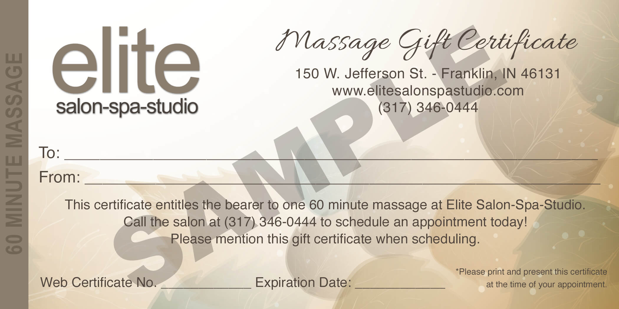 Massage Gift Certificate Sample – Elite Salon Spa Studio Within Salon Gift Certificate Template