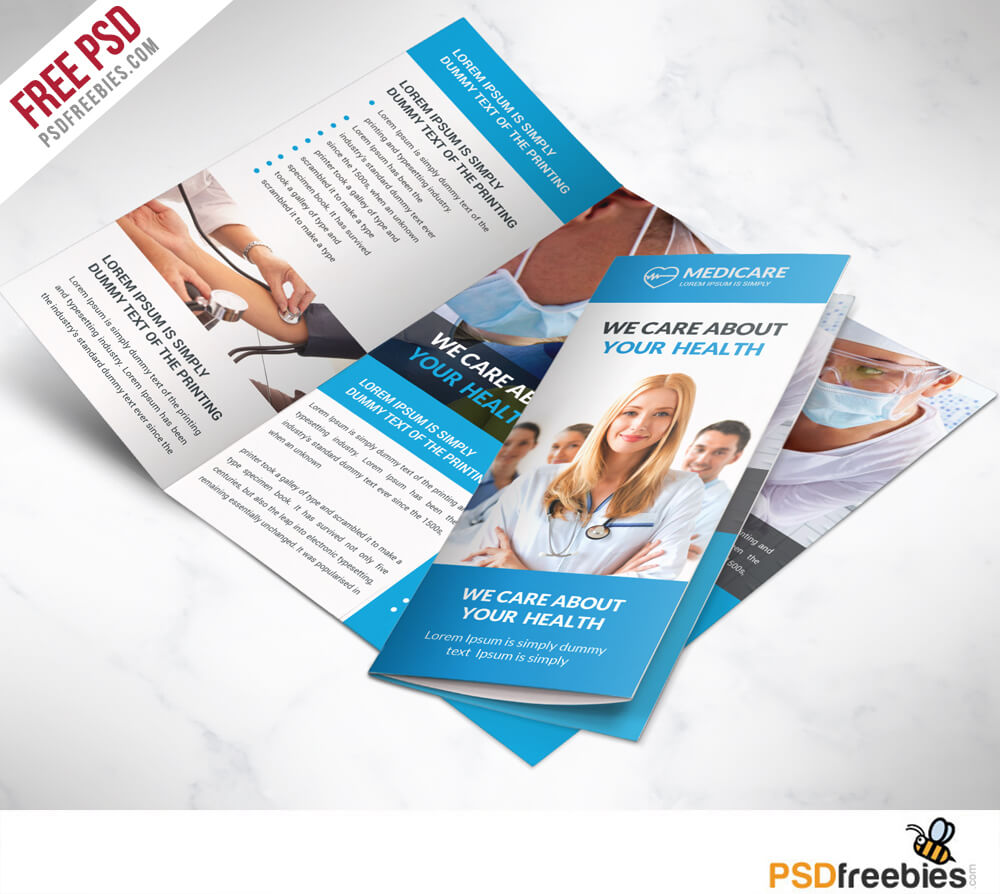 Medical Care And Hospital Trifold Brochure Template Free Psd Intended For 3 Fold Brochure Template Psd