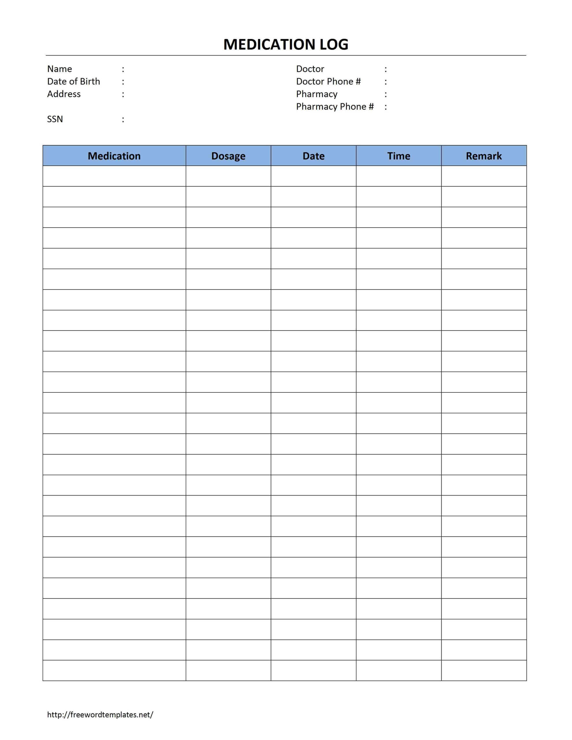 Medication Log Template For Medication Card Template