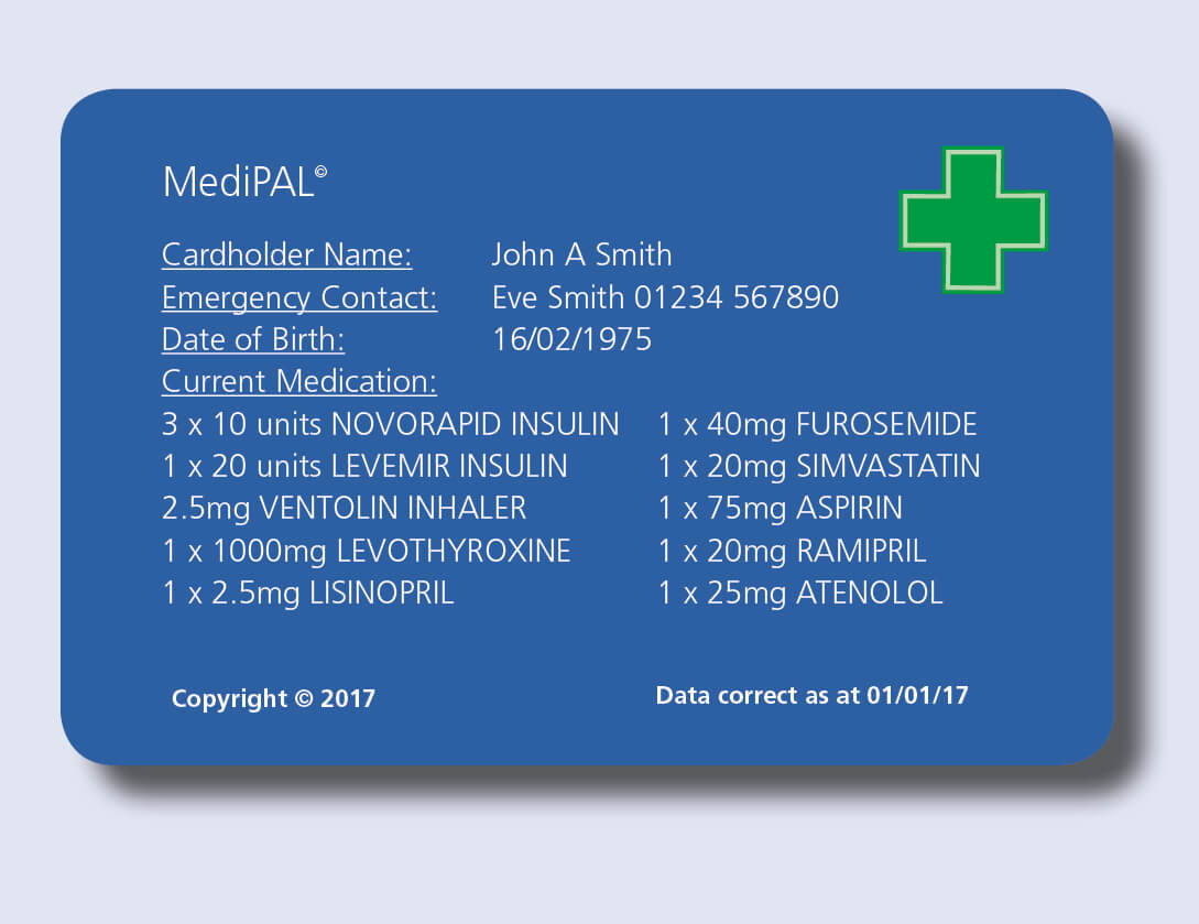 Medipal – Medical Emergency Card Shows Prescription Details Inside Medical Alert Wallet Card Template