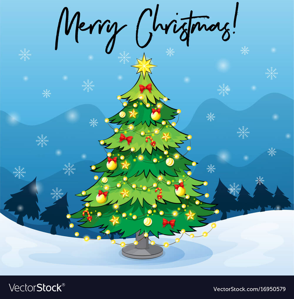 Merry Christmas Card Template With Christmas Tree Throughout Adobe Illustrator Christmas Card Template