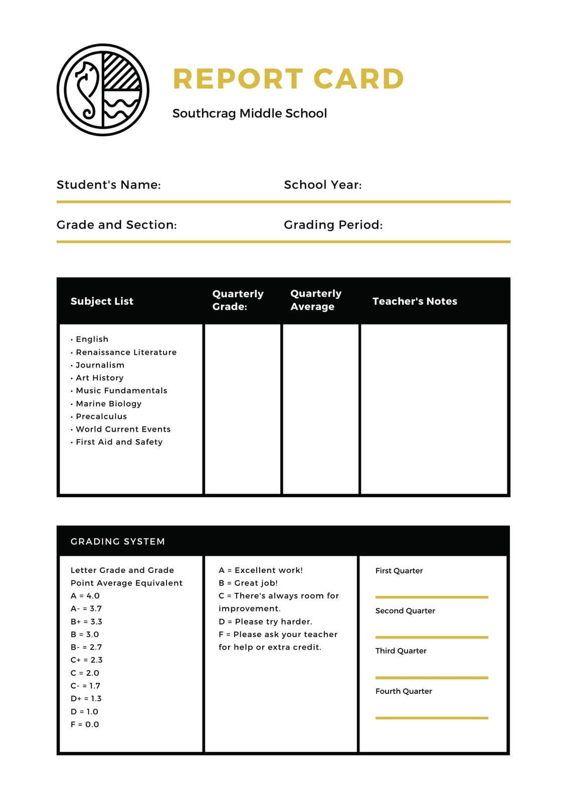 Middle School Report Card – Templatescanva Throughout Report Card Template Middle School