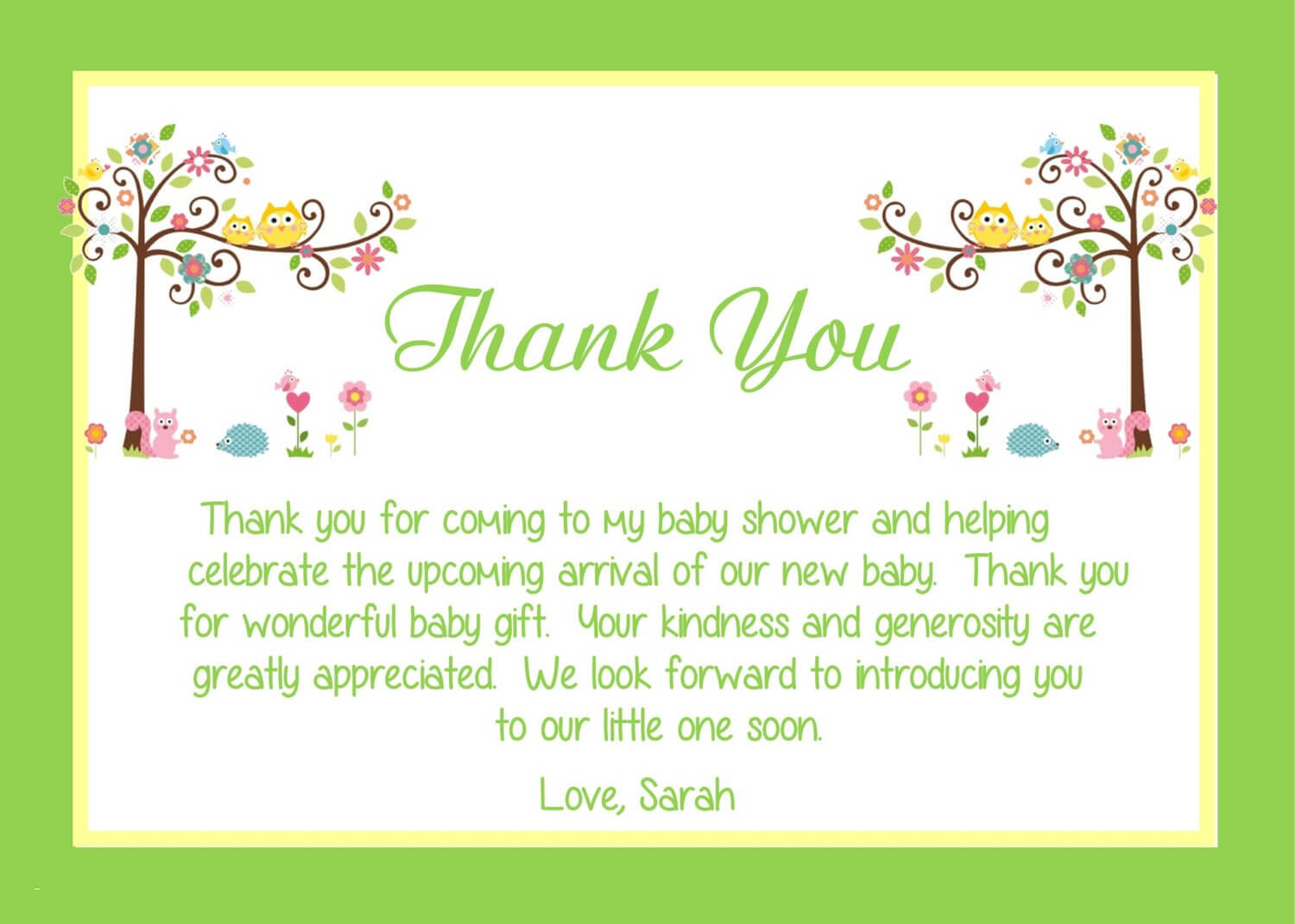 Thank You Card Template For Baby Shower Sample Professional Templates