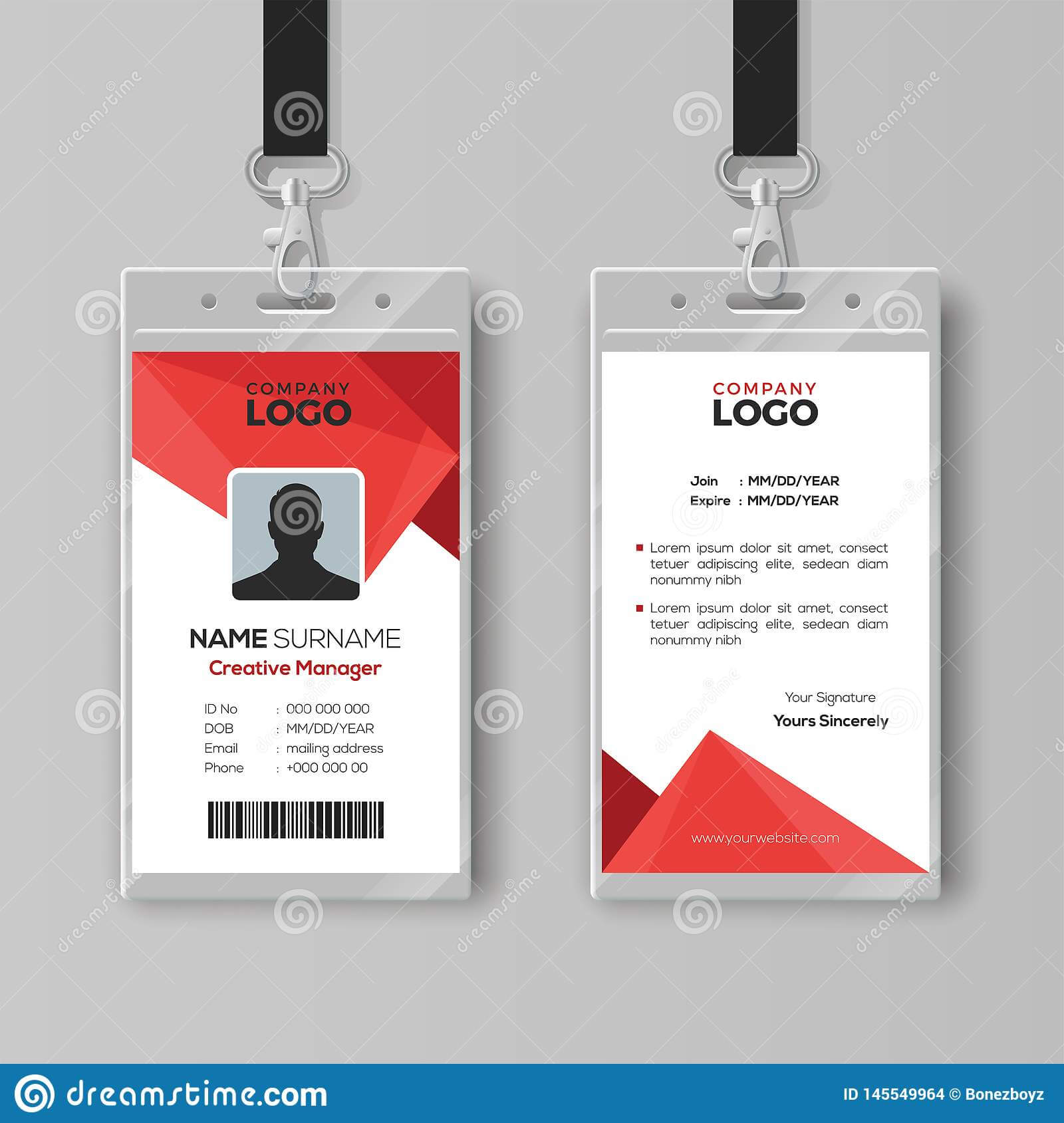 Modern Id Card Template With Abstract Red Geometric Style Inside Conference Id Card Template