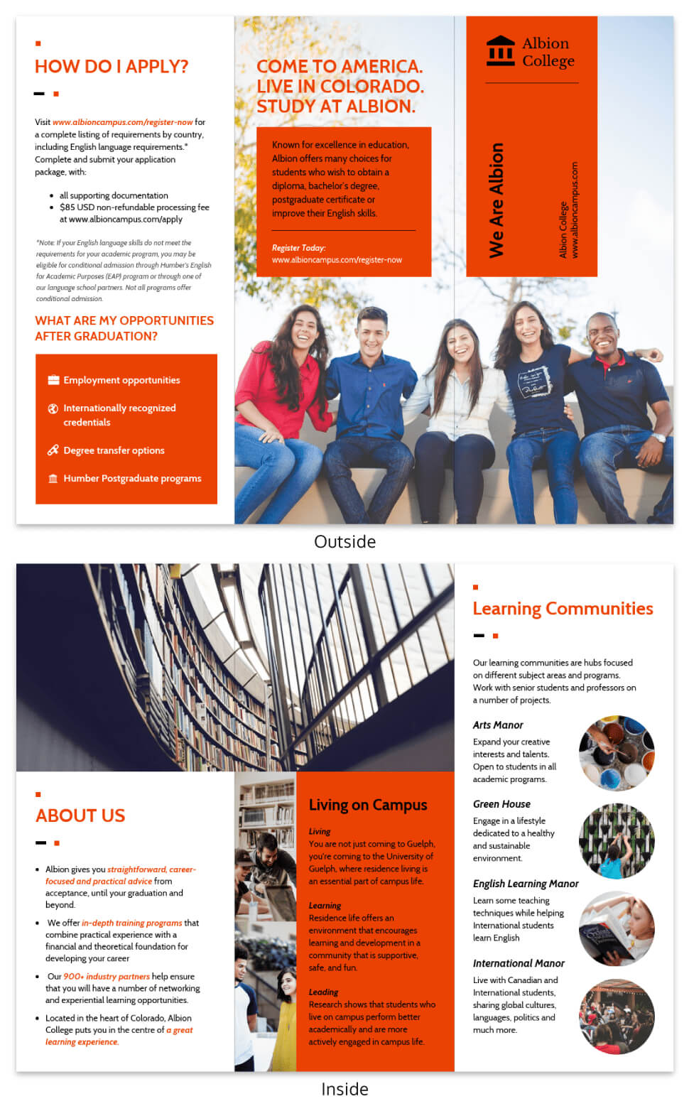 Modern Orange College Tri Fold Brochure Template For Training Brochure Template