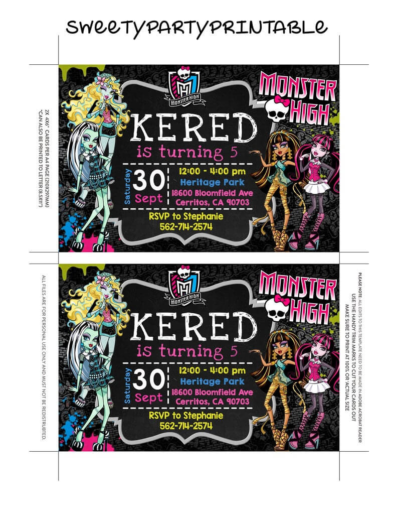 Monster High Invitation Instant Download, Monster High Editable Invitation,  Monster High Birthday, Monster High Party, Monster High Invites Intended For Monster High Birthday Card Template