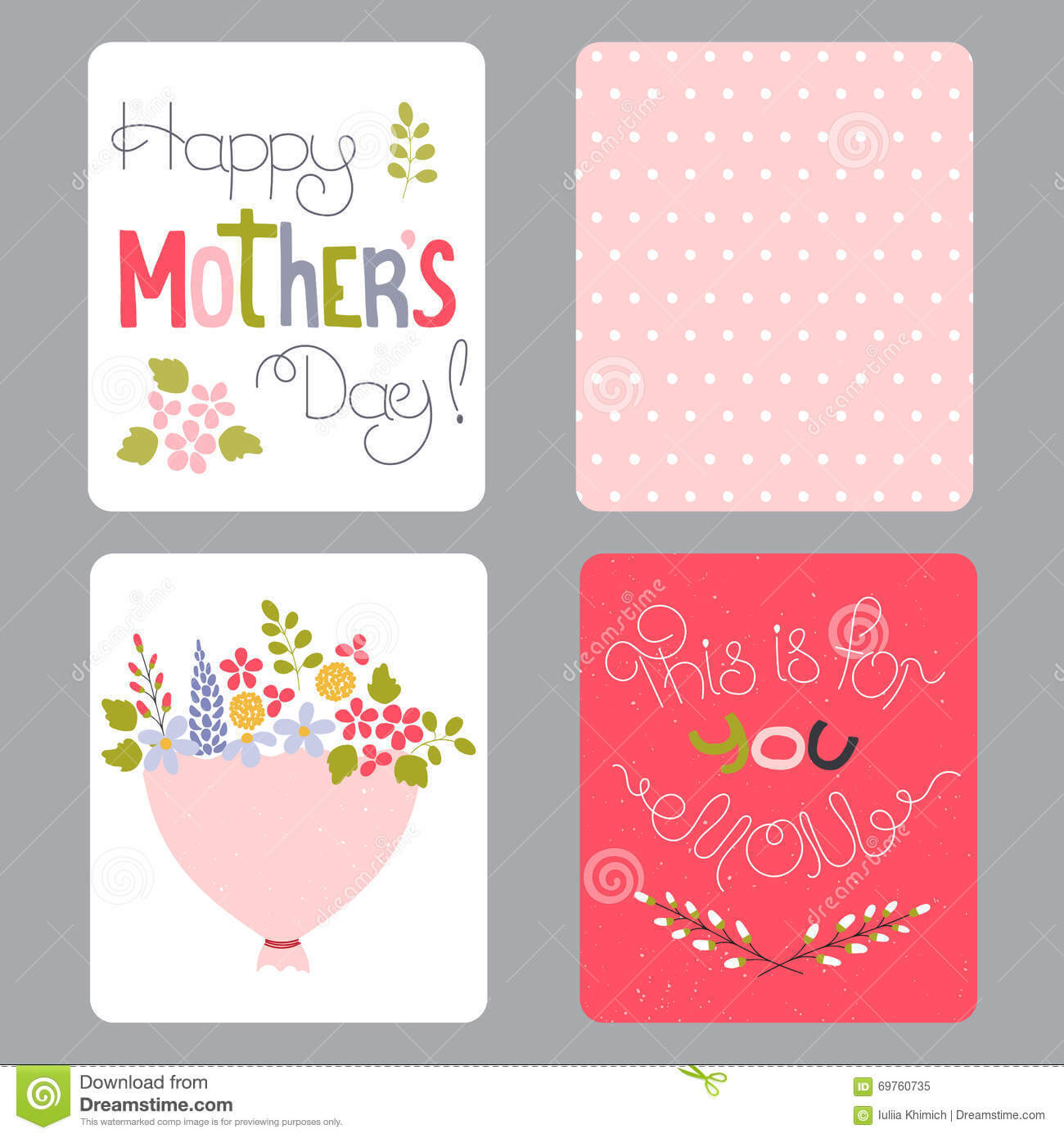 Mothers Day Set Of Cards Stock Vector. Illustration Of Party In Small Greeting Card Template