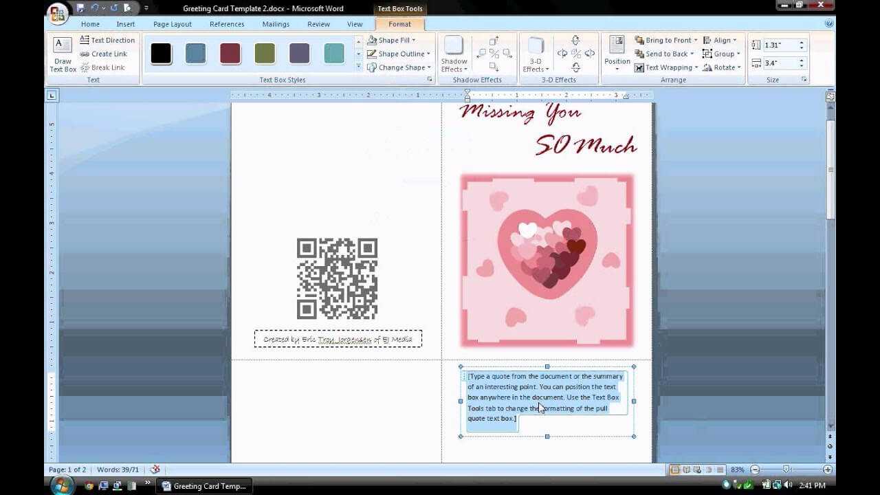 Ms Word Tutorial (Part 1) – Greeting Card Template, Inserting And  Formatting Text, Rotating Text Throughout Birthday Card Template Microsoft Word