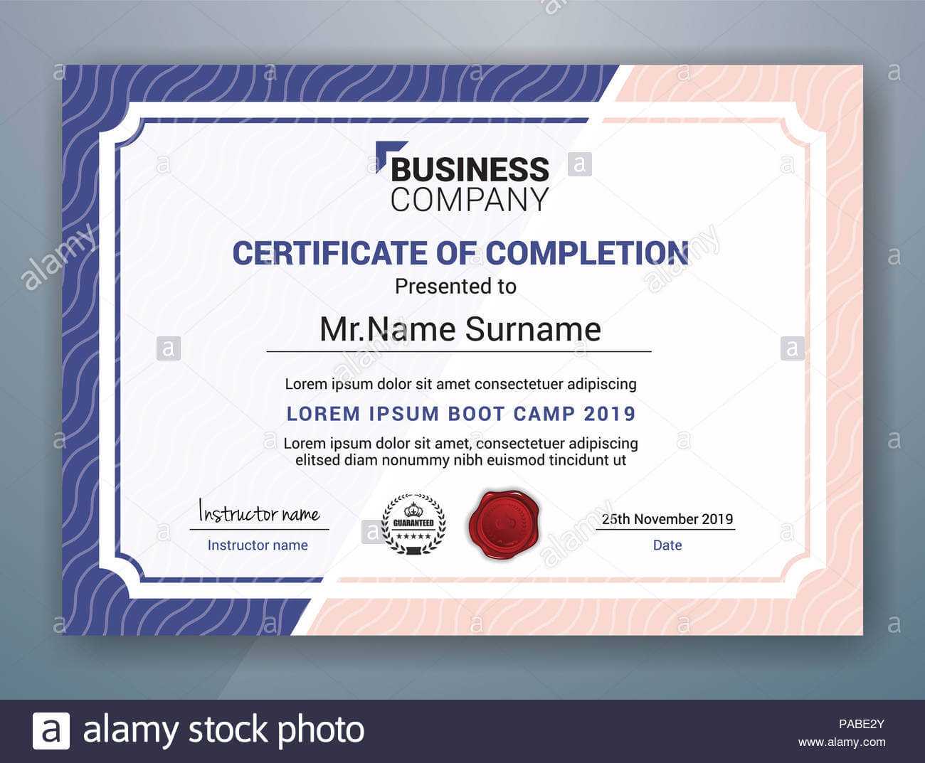 Multipurpose Professional Certificate Template Design For With Boot Camp Certificate Template