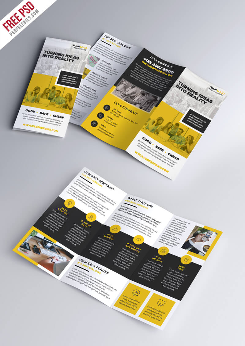 Multipurpose Tri Fold Brochure Psd Template | Psdfreebies In Brochure Psd Template 3 Fold