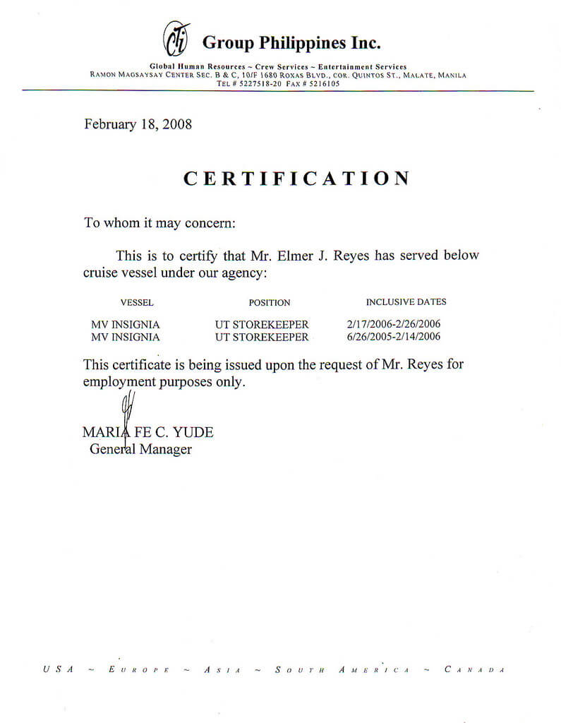 My Certificate Of Employment And Other Scanned Documents Inside Employee Certificate Of Service Template