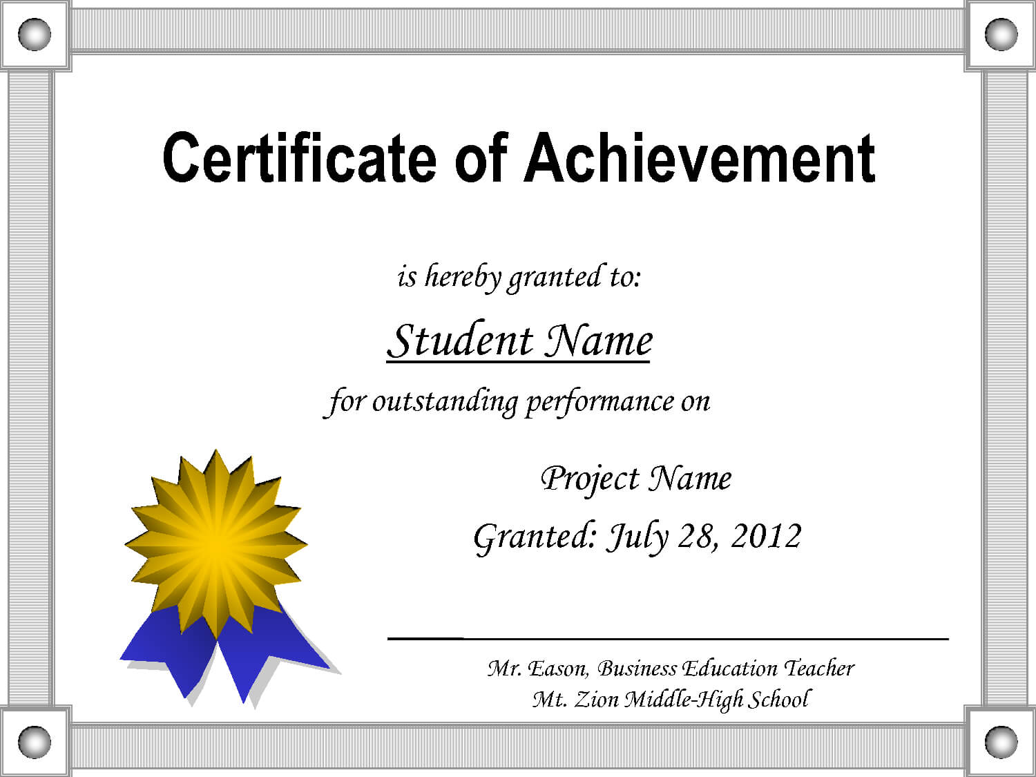 Of Achievement Template For Word Template Certificate Of Achievement