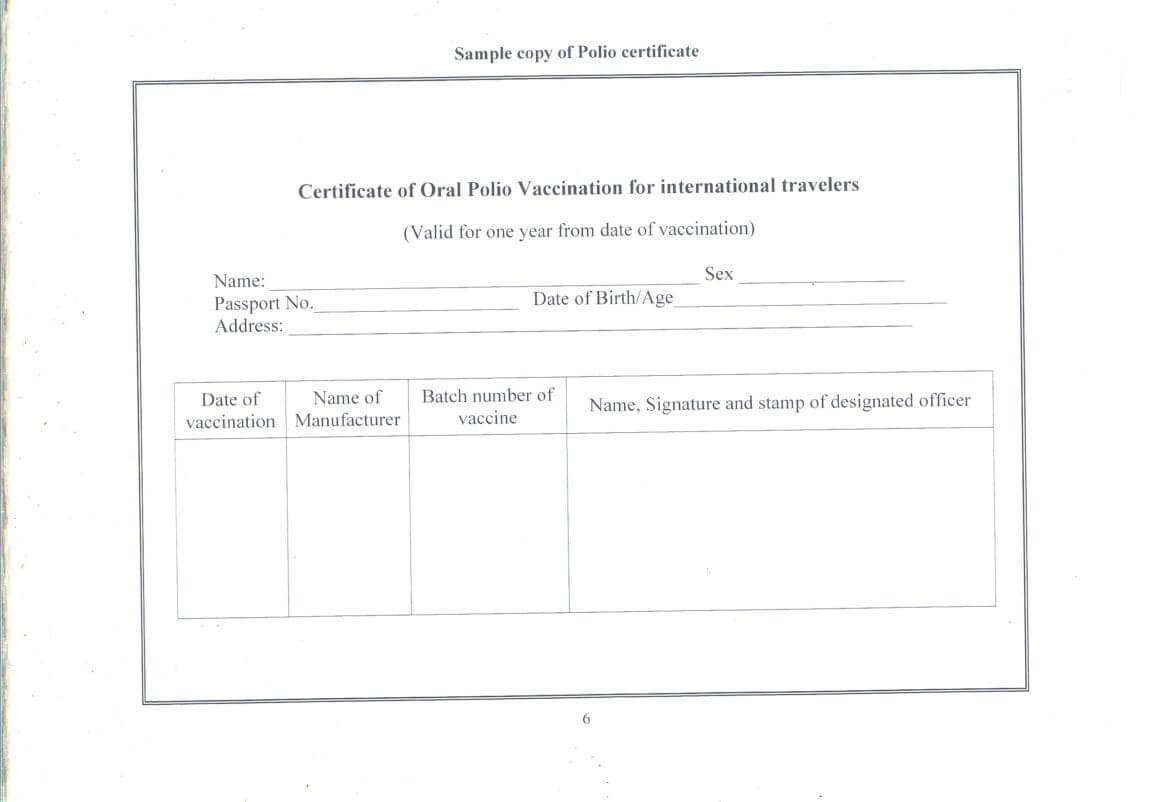 Oral Polio Vaccination (Opv) Requirements From India – Chalo Pertaining To Certificate Of Vaccination Template