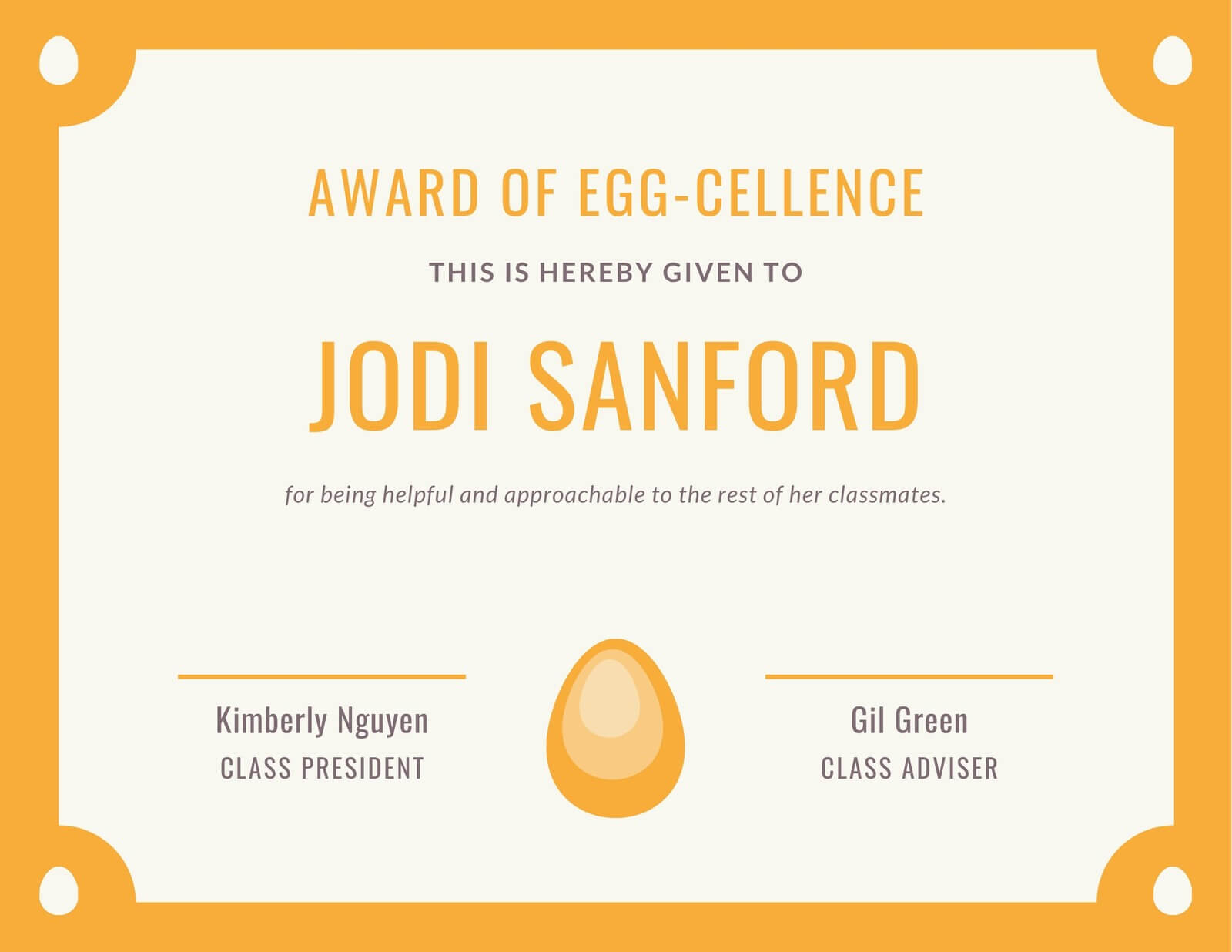 Orange Egg Funny Certificate – Templatescanva Intended For Funny Certificate Templates