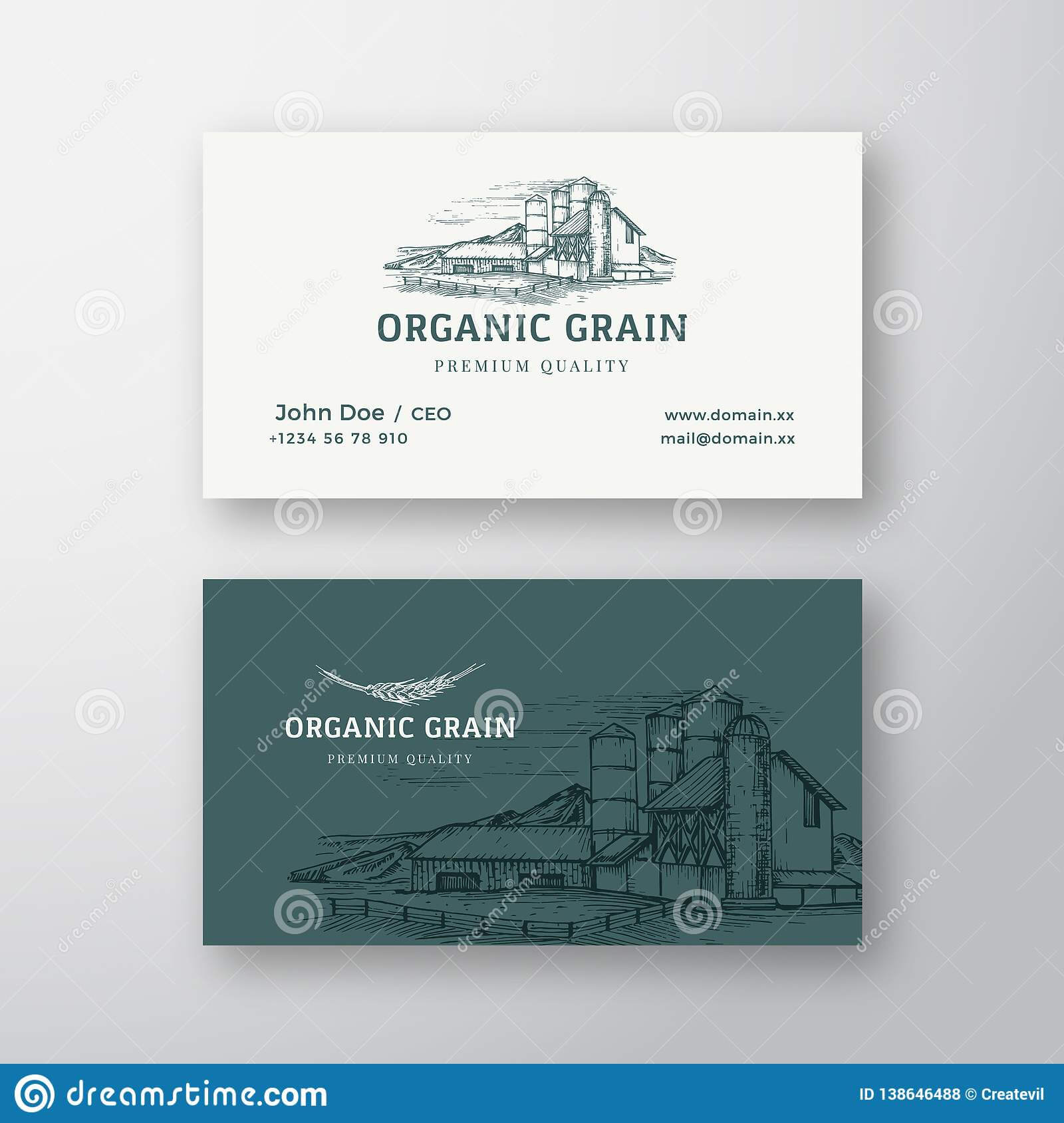 Organic Grain Farm Landscape Abstract Vintage Vector Logo Within Landscaping Business Card Template