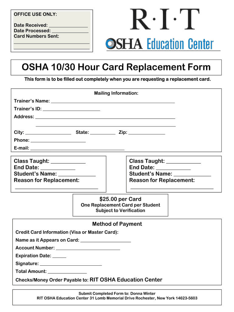 Osha 30 Card Template – Fill Online, Printable, Fillable Throughout Osha 10 Card Template