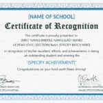 Outstanding Student Recognition Certificate Template Inside Sample Certificate Of Recognition Template