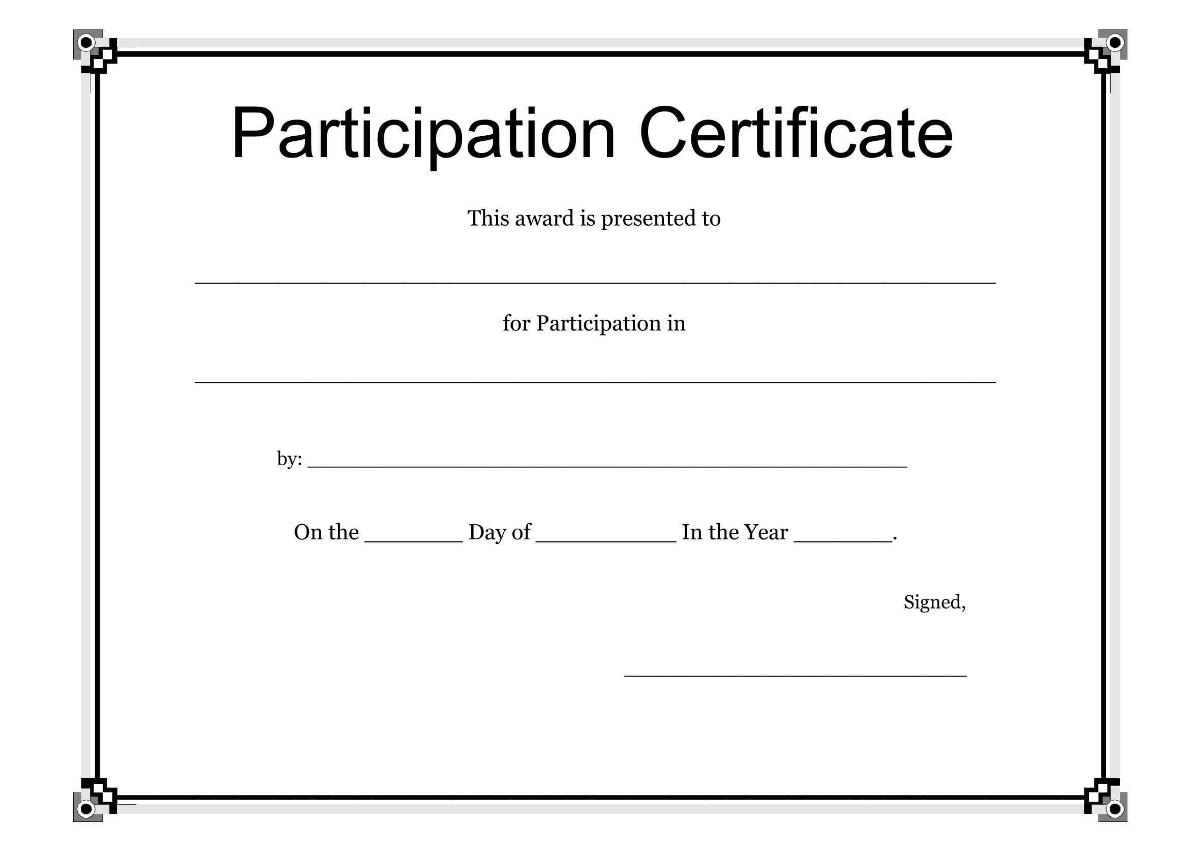 Participation Certificate Templates Free Download With Certificate Of Participation Template Ppt