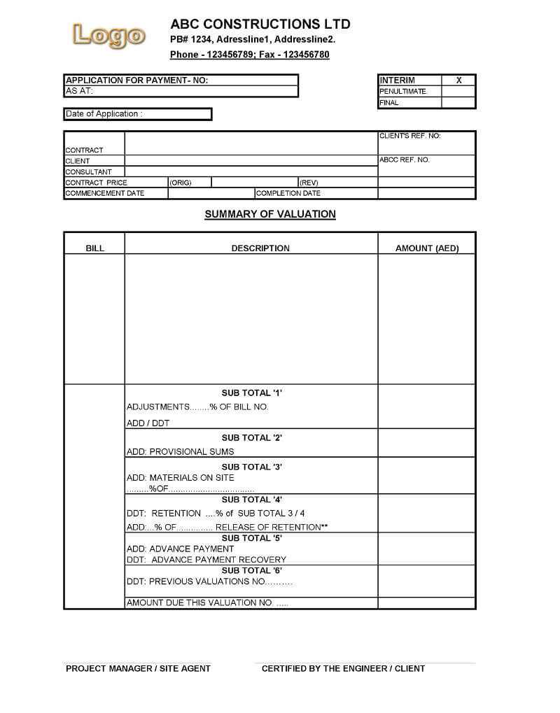 Payment Application Format For Construction Companies Regarding Certificate Of Payment Template