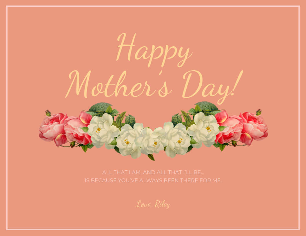 Peach Happy Mother's Day Card Template Throughout Mothers Day Card Templates