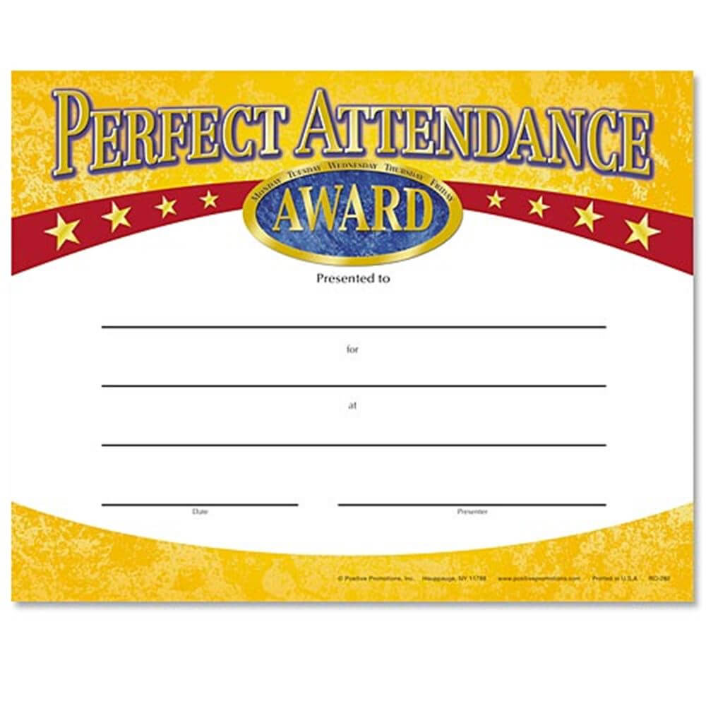 Perfect Attendance Yellow Gold Foil Stamped Certificates With Regard To Perfect Attendance Certificate Template