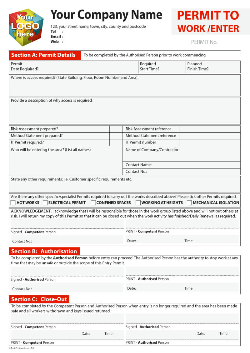 Permit To Work Template For Carbonless Printing From £40 In Electrical Isolation Certificate Template