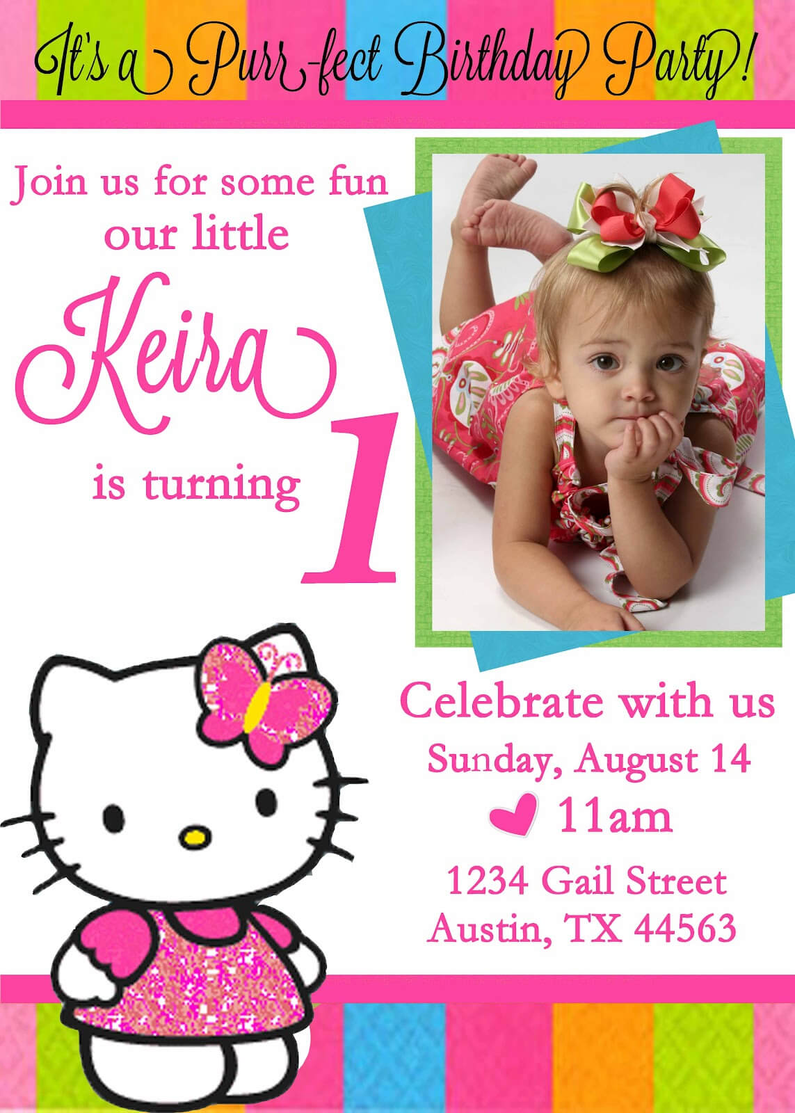 Personalized Hello Kitty Birthday Invitations Regarding Hello Kitty Birthday Card Template Free