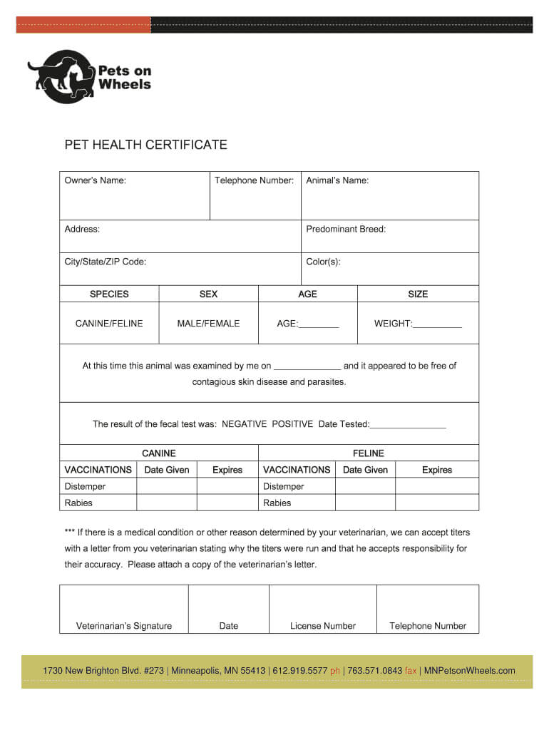 Pet Health Certificate Online – Fill Online, Printable Within Dog Vaccination Certificate Template