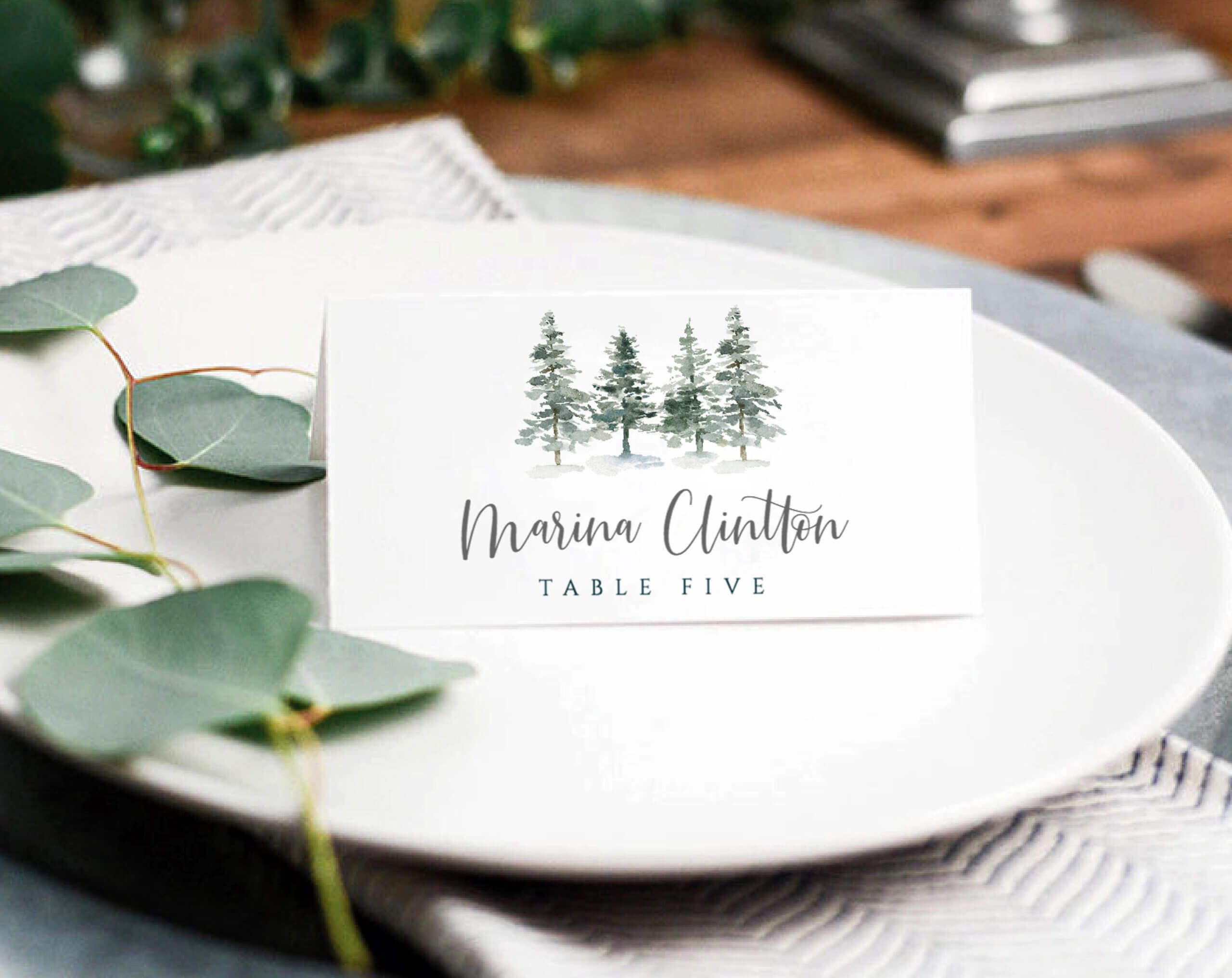 Pine Place Card Template, Winter Place Cards Template, Printable Wedding  Place Cards, Winter Escort Cards, Place Card Wedding, Place Cards Regarding Christmas Table Place Cards Template
