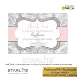 Pink And Gray Grey Shimmer Baby Shower Thank You Card Baby Girl 4X6 With Template For Baby Shower Thank You Cards