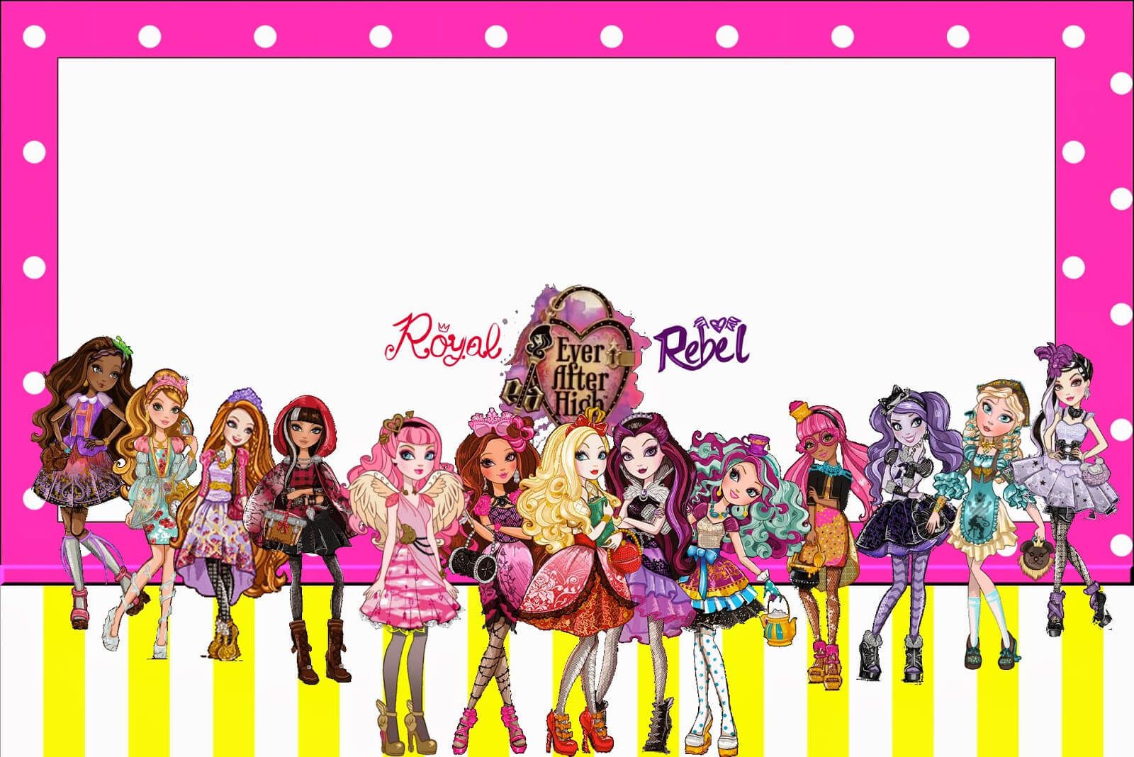 Pink And Yellow Ever After High: Free Printable Invitations For Monster High Birthday Card Template